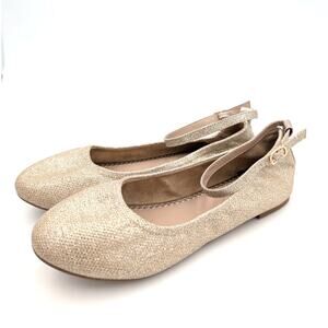 Dream Pairs Ankle Strap Ballerina Flat Shoes Girls Gold Glitter Size US5 EU36